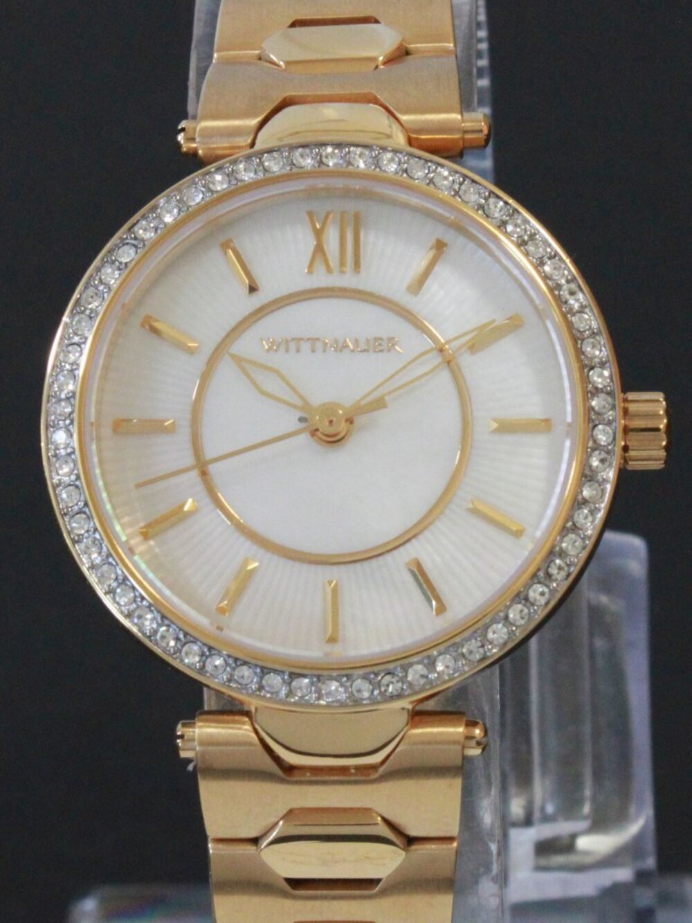 Wittnauer Ladies Dress Watch MOP Dial Crystal Embedded Bezel Gold Tone 30mm - Picture 9 of 12